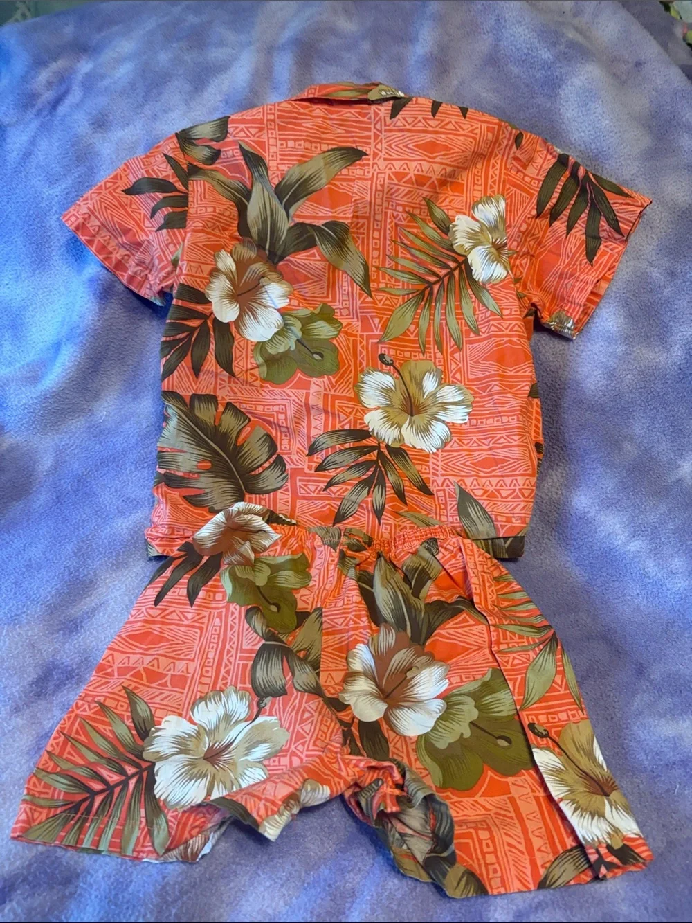 Kids Coral Floral Matching Set - Short Sleeve Button shirt and shorts